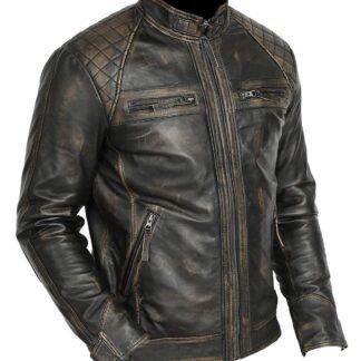 Men’s Retro Cafe Racer Leather Biker Jacket
