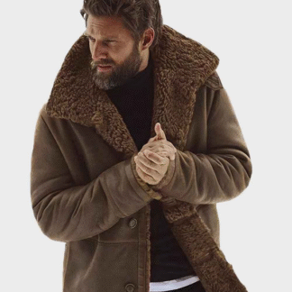 Men’s Real Sheepskin Winter Shearling Fur Coat Black