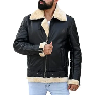 Men's Sheepskin Fashion Leather Jacket Decent Black