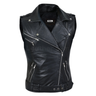 Women’s Fashion Designer Leather Motorcycle Vest Black