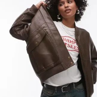 Women’s Leather Oversized Bomber Jacket