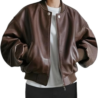 Women’s Oversized Real Lambskin Leather Jacket Zip Up Trendy Bomber Motorcycle Jacket