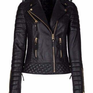Women’s Slim Fit Leather Motorcycle Jacket Black Studded