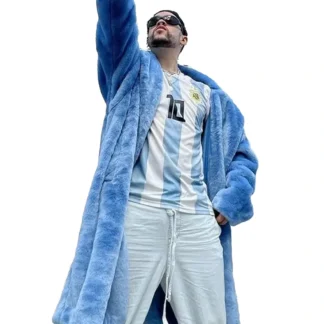 Unisex Bad Bunny World Tour 2026 Adidas x Ivy Park Blue Fur Long Coat