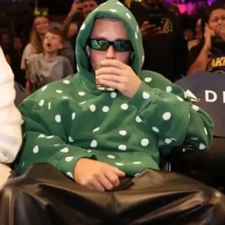 Unisex Justin Bieber 2026 Lakers Game Polka Dot Green Fleece Pullover Hoodie