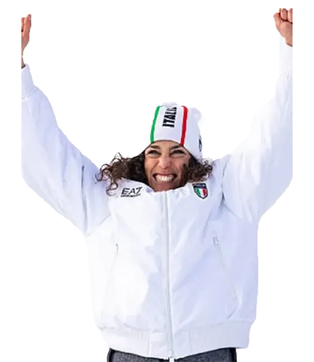 Milano Cortina 2026 Winter Olympic Federica Brignone Team Italy EA7 White Jacket For Unisex