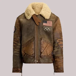 Winter Olympics 2026 Milano Cortina Winter Olympics Team USA Shearling Flight Leather Jacket For Unisex